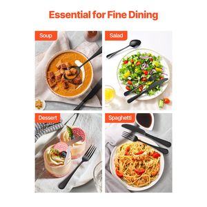 Juego de Cubiertos de Acero Inoxidable Negro de 48 Piezas, 8 Cuchillos para Carne de Grado Alimenticio con Acabado Espejo - Product Image 6