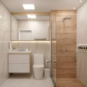 Meuble-lavabo mural sur mesure JY Project, style vietnamien moderne, en contreplaqué et MDF, avec miroir, pour hôtels - Product Image 6