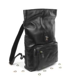 High End Genuine Leather <b>Roll</b> Top <b>Backpack</b> Soft Cow Leather Laptop Rucksack Custom Fashion Outdoor Daypack LRTB-0111C - Product Image 4
