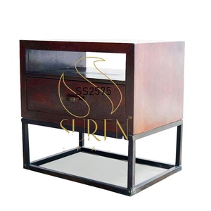 Mesa auxiliar contemporánea de un solo cajón, madera de Metal indio, versátil para dormitorio, hogar, sala de estar, comedor, uso en el baño - Product Image 1