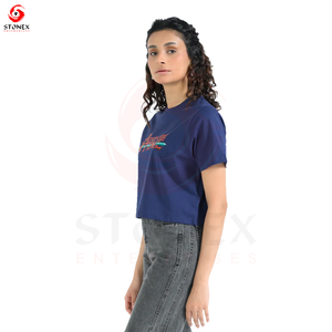 Camiseta de Algodón Grueso para Mujer, Estampada, Corte Holgado, Cuello Redondo, Estilo Casual Urbano, para Uso Diario Cómodo - Product Image 2