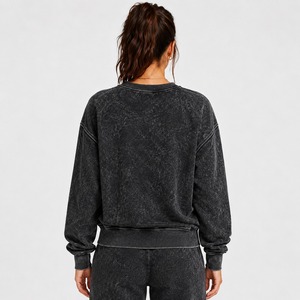 Sweat-shirt en molleton personnalisé pour femme, délavé à l'acide, avec logo sur le devant, écologique, de haute qualité, pour un usage décontracté - Product Image 6