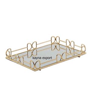 Plateau décoratif rectangulaire en métal et verre, finition dorée, fait main, dernière arrivée, Kayna Export, pour la maison et la salle à manger - Product Image 1