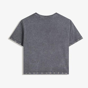 Camiseta Corta Casual de Verano para Mujer con Cuello Redondo, Manga Raglán, Ribete en Contraste y Detalles Metálicos en el Bajo y Mangas - Product Image 2