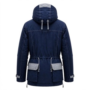 <b>Men's</b> Royal Blue Solid Front Logo Hooded <b>Long</b> Puffer <b>Jacket</b> Waterproof Autumn Zipper Closure Polyester Fleece Lining - Product Image 2