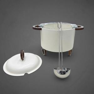 Luxury Arabic Round Chafing Dish Hammered Stainless Steel Soup Warmer Wooden <b>Ring</b> Handle Ramadan Buffet Server Single Unit - Product Image 4