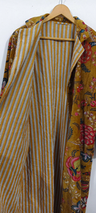 Robe kimono longue à manches longues en coton tissé à la main, imprimé au bloc, col en V, séchage rapide, motif animalier/floral, pour demoiselle d'honneur - Product Image 3