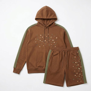 Casual Hooded <b>Shorts</b> <b>Set</b> For Men Two Piece Matching Outfit Comfortable Relaxed Fit Lightweight Fabric Everyday Summer Wear - Product Image 1