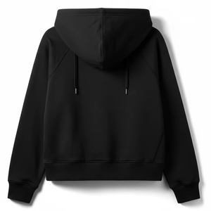 Sweat-shirt noir à fermeture éclair intégrale pour femmes modernes |   Sweat à capuche court confortable avec cordon de serrage réglable et fermeture éclair sur le devant - Product Image 1