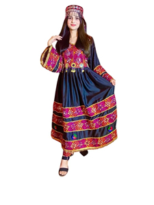 Premium Quality Luxury Afghan Handmade Embroidered Gown Heavy Kuchi Jewelry Elegant Detailed Bodice Afghan Kuchi Dress - Product Image 6