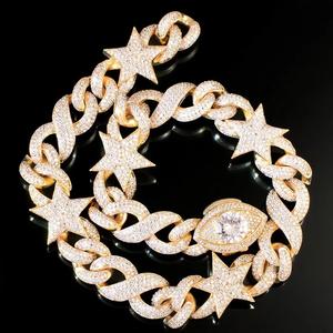 Round Brilliant Cut Moissanite Diamond Custom <b>Star</b> Cuban Link Chain <b>Necklace</b> Hip Hop Sterling <b>Silver</b> Gift Iced Bling Jewelry Men - Product Image 3