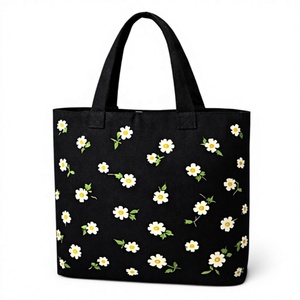 Custom Logo Eco Friendly Recycled Floral Design <b>Black</b> Organic Cotton Canvas Grocery Carry <b>Tote</b> Shopping <b>Bag</b> for Grocery - Product Image 2