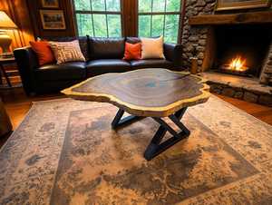 Modern Design Solid Epoxy <b>Log</b> Wood Center Table Live Edge Irregular Shape Black Metal Leg Eco-Friendly Waterproof Handmade - Product Image 2
