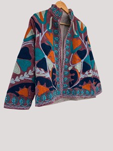 Chaqueta de Terciopelo Bordada a Mano con Cuello Mandarín, Manga Larga, Estampado Floral, Talla Grande, Abrigo de Otoño para Mujer - Product Image 1