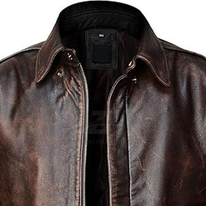 Blouson bomber en cuir pour homme, couleur unie, fermeture éclair intégrale, qualité supérieure, léger, pour l'hiver. - Product Image 5