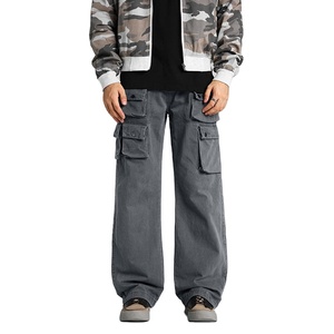Pantalon Cargo Décontracté Homme Gris en Toile de Haute Qualité, Coupe Ample Empilée, avec Poches Latérales, en Denim Droit 100% Coton - Product Image 2