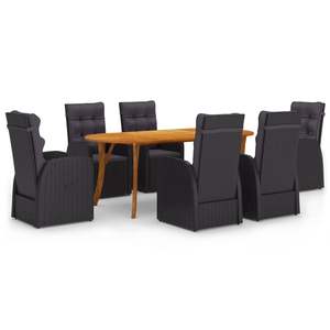 Ensemble de salle à manger de jardin en rotin noir 7 pièces avec table en teck pour usage extérieur - Product Image 1