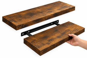 Paquete de 2 Estantes Flotantes de Pared, Diseño Desmontable con Acabado Rústico en Madera Marrón y Soportes de Acero - Product Image 1