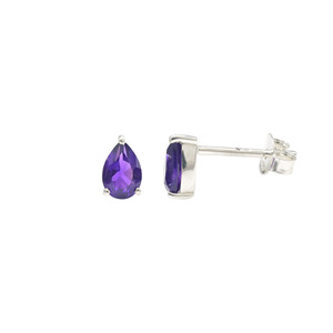 925 Sterling <b>Silver</b> Amethyst Gemstone <b>Stud</b> <b>Earrings</b> for Her 6X4MM Pear Cut Gemstone <b>Earrings</b> Perfect Gift Minimal <b>Silver</b> Jewelry - Product Image 2