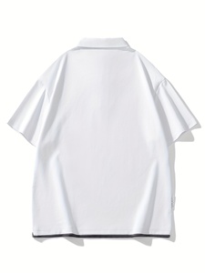 Camiseta Polo Blanca Extra Grande para Hombre, Color Sólido, Corte Holgado, Texturizada, Manga Corta, Cómoda, Informal, de Alta Calidad - Product Image 2