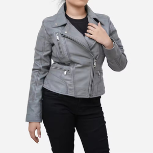 Women <b>Real</b> <b>Leather</b> Zip <b>Jacket</b> Slim Fit Casual Coat High Neck Front Closure Soft Touch Long Sleeve Modern Fashion Outerwear Whole - Product Image 3