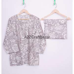 Robe de nuit pour femme 100% coton doux, imprimé numérique motif floral, tenue de mariée et demoiselle d'honneur, respirante, combo printemps - Product Image 3