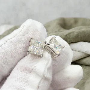 Princess Cut 6.00x6.00mm Filled Diamond <b>Stud</b> <b>Earrings</b> 18K Solid Gold IGI Certified Luxury Women Classic Engagement Jewelry - Product Image 3