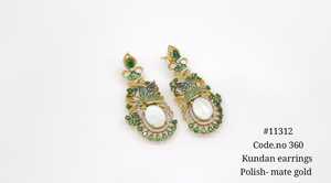 Kundan <b>Dangle</b> <b>Earrings</b> Polished Mate <b>Gold</b> Tone Green Oval <b>earrings</b> Gemstone Drop <b>Earrings</b> Jewelry for Wedding Party - Product Image 2