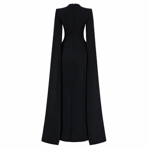 Robe maxi élégante à manches cape |   Robe de soirée longue de luxe |   Robe de invitée de mariage modeste avec cape fluide - Product Image 4