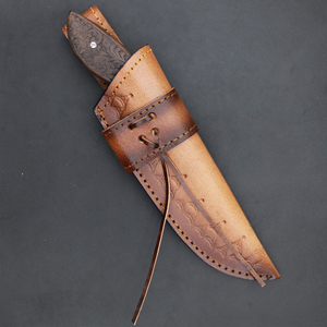 Cuchillo de caza de hoja fija de acero inoxidable grabado con mango de madera y funda de cuero, diseño de punta caída - Product Image 4