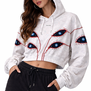 Sudadera con capucha para mujer, bordada con gráfico de ojo, de algodón suave y felpa, oversize, estilo Y2K, streetwear, pullover, ecológica, con MOQ bajo - Product Image 3