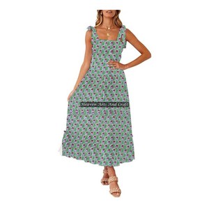 Robe d'été décontractée pour femmes, en coton imprimé à la main, à motifs floraux, style ethnique indien, bretelles spaghetti, vêtements d'Inde et du Pakistan - Product Image 6