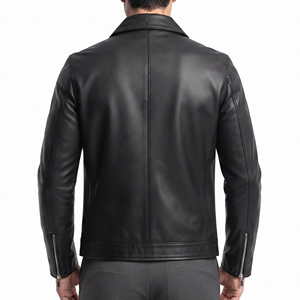 Blouson en cuir pour homme, style motard, boutonné, col montant, veste en cuir tendance pour homme - Product Image 6