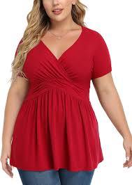 Camiseta tipo túnica de algodón con cuello en V para mujer, talla grande, de verano, manga corta, transpirable, lisa, informal, de corte regular, sexy. - Product Image 1