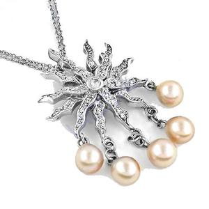 Collier pendentif étoile plaqué argent avec perles d'imitation et zircone cubique pour femmes, style classique, chaîne serpent, bijoux - Product Image 3