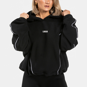 Sweat-shirts à capuche surdimensionnés à épaules tombantes avec broderie personnalisée contrastante pour femmes, essentiels pour femmes - Product Image 1