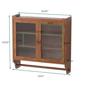 24.8\" Vintage Glass Door Double Door <b>Wall</b> Cabinet with Three Tiers of <b>Storage</b> Towel Rack for Bathroom Kitchen Dining Room - Product Image 6