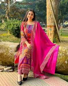 Ready Made 3-Piece Muslin <b>Suit</b> with Full Heavy <b>Fancy</b> Real Mirror Hand Work Dupatta Salwar Kameez <b>Fancy</b> Lace Dupatta Party Wear - Product Image 3