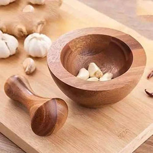 Mortero y Pilón de Madera Natural Hechos a Mano, Ecológicos, para Moler Especias y Hierbas, Herramienta Manual de Cocina para Ajo, Okhli - Product Image 5