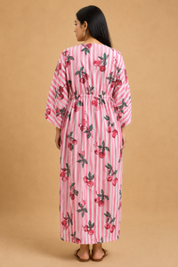 Robe Kaftan en Coton Premium Fait Main Imprimé Floral Blocs de Couleurs Doux Respirant Style Bohème Moderne Longue Maxi Durable Vente en Gros pour Femmes - Product Image 2