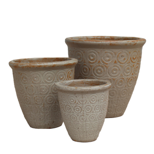 Ensemble de pots à fleurs en argile rustique, motif circulaire, sculptés à la main, écologiques, jardinières d'extérieur, trou de drainage pour fleurs, vert - Product Image 1