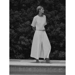Conjunto de dos piezas blanco: Top corto con falda midi de abertura alta, atuendo minimalista de verano, vestido casual de lino de ajuste holgado para mujer - Product Image 1