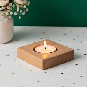 Wooden Tealight Candle Holder – Square Wooden Candle <b>Stand</b> for Home Décor, Tabletop & Romantic Ambiance - Product Image 1