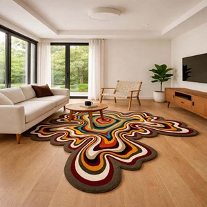 Colorful Abstract Area Rug Irregular Shape Modern Artistic Hand Tufted Carpet Vibrant Designer Rug for Living Room Bedroom Decor - Product Image 1