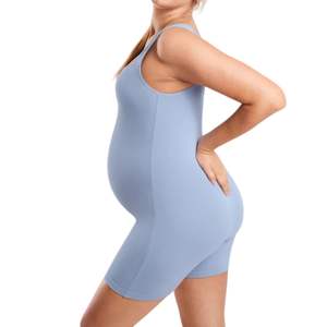 Combinaison de maternité sans couture tricotée sur mesure, grande taille, sans manches, avec coussinets de poitrine intégrés, vêtements de sport actifs - Product Image 2