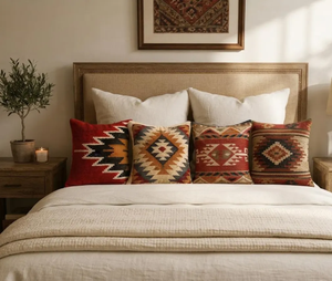 Southwestern Kilim <b>Pillow</b> Covers <b>Set</b> of 4 Wool Jute Cotton Boho Cushions Farmhouse Accent Throw <b>Pillows</b> for Sofa Home Decor - Product Image 1