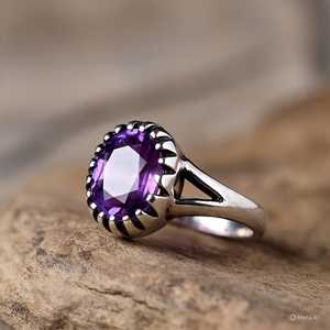 Bague en argent oxydé de Style Boho Vintage avec pierre précieuse améthyste faite à la main février pierre de naissance bijoux fins idée cadeau - Product Image 5