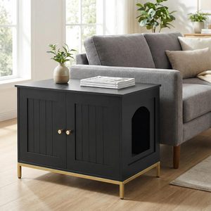Mueble para Arenero de Gatos, Baño para Gatos con Estructura Metálica, Casa para Mascotas, Compatible con la Mayoría de los Areneros, Estilo Moderno, Negro y Dorado - Product Image 5