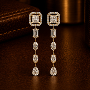 Boucles d'oreilles pendantes en or massif 10K 14K avec halo de diamants de laboratoire multi-formes taille princesse DEF VVS, bijoux fins de mariée, fournisseur en gros - Product Image 1