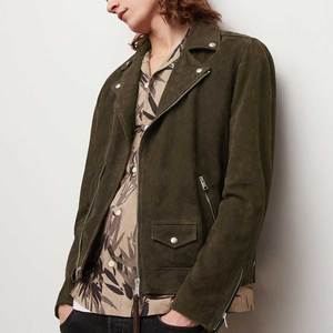 Men's Olive <b>Suede</b> Moto <b>Jacket</b> With Zipper Closure Turn-down Collar Regular Fit Autumn Style <b>Suede</b> Leather <b>Jacket</b> - Product Image 2